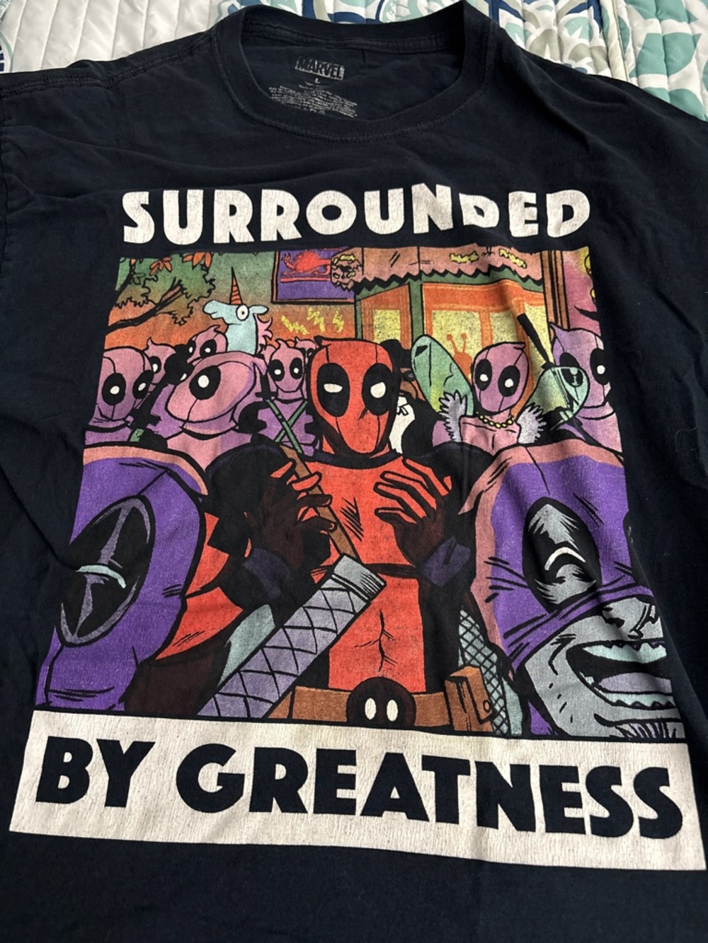 Marvel Black Short Sleeve 'Surrounded by Greatness' Deadpool Graphic Tee